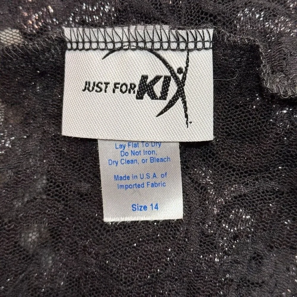 JUST FOR‎ KIX Girls Dance Costume Tunic Top Black Lace Sizes 12 & 14 Backless